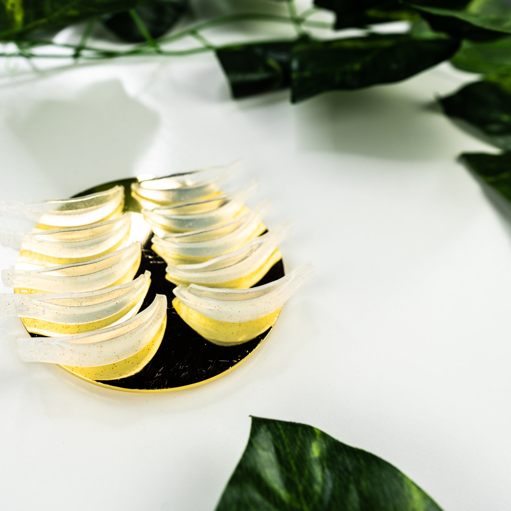 Coussins Silicones Transparent Universels pour Lash Lift - Adhésif non requis, ajustement parfait à l'œil, image avec une plaque dorée, disponible en 5 tailles différentes | Universal Transparent Silicone Lash Lift Pads - No adhesive required, perfect eye fit, image featuring a gold plate, available in 5 different sizes